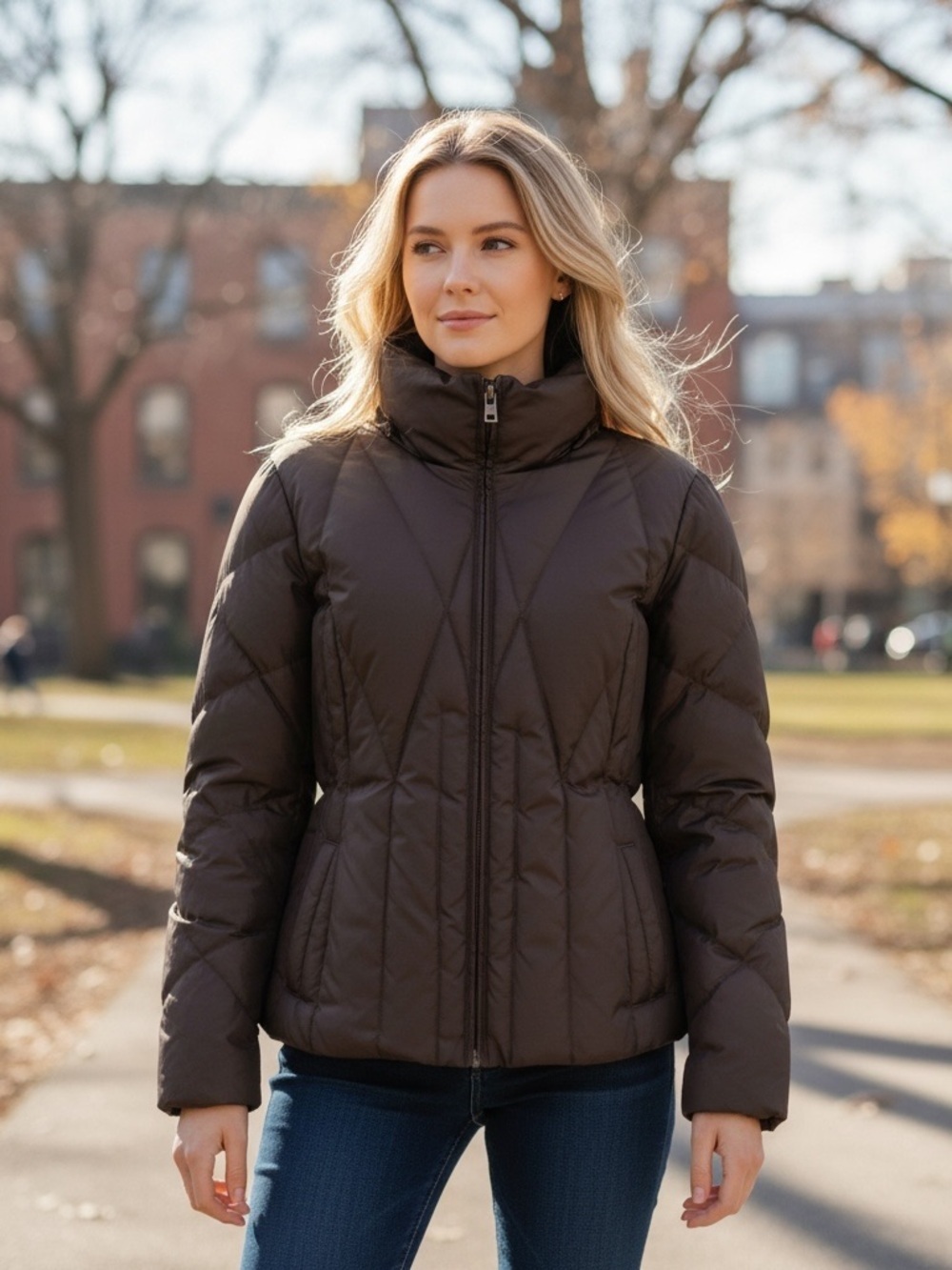 Andrew Marc New York Down Fill Puffer Jacket Womens L Quilted Insulated Winter